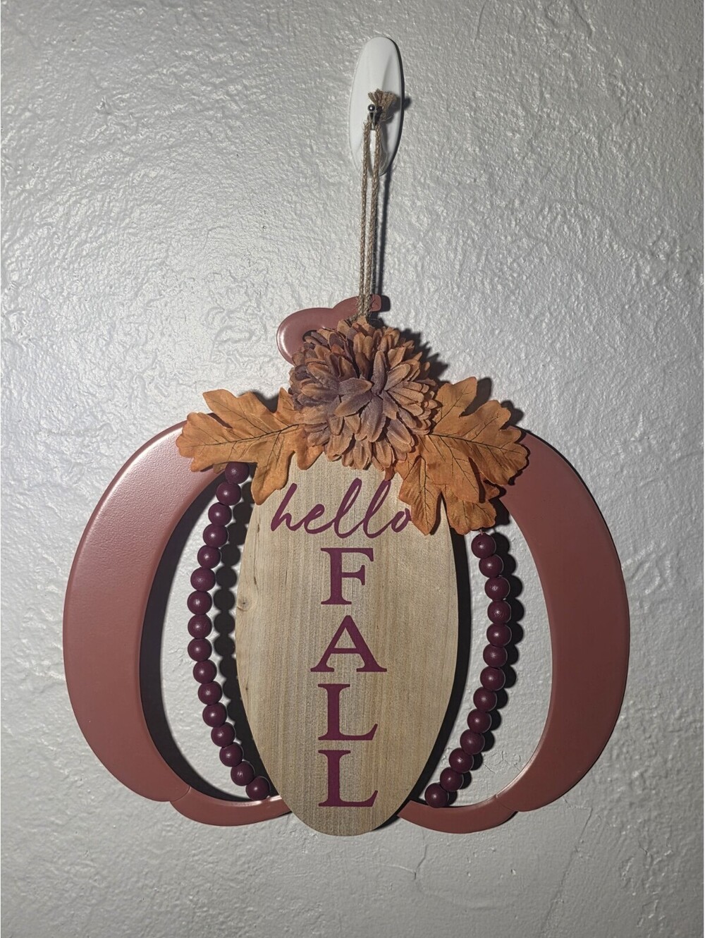 Hello Fall Hanging Door Sign Decor Fall Autumn Beaded Pumpkin Farmhouse 13 in